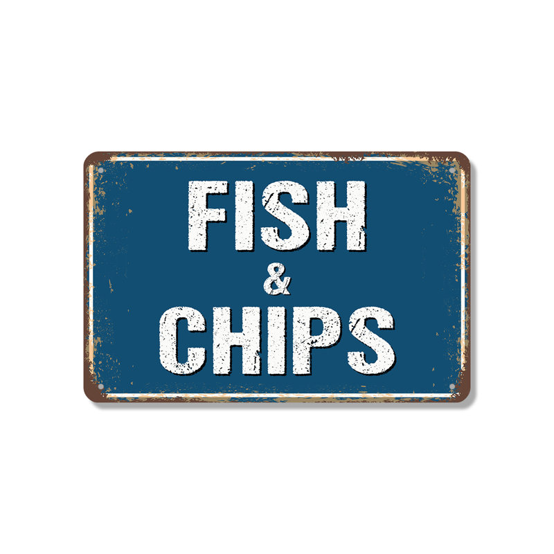 Fish And Chips Street 18 Inch x 24 Inch Novelty Aluminum Sign, 18" H x 24" W x 0.1" D