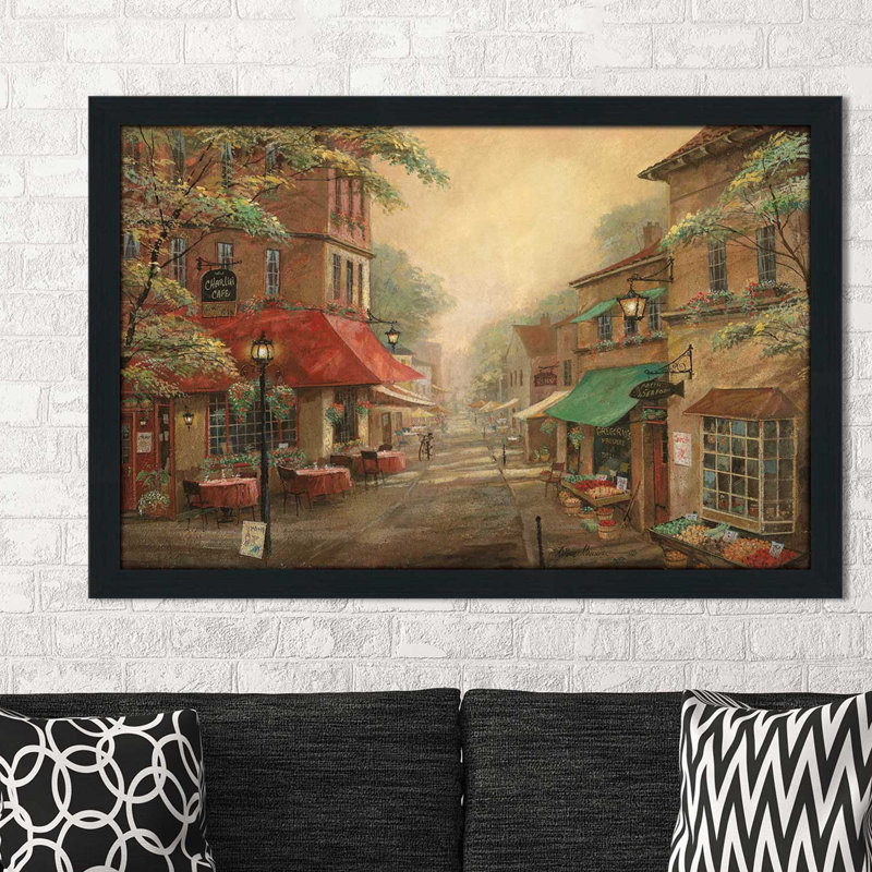 « charlies cafe », reproduction de peinture à l’huile encadrée, H 35,5 po x l 51,5 po x P 0,75 po