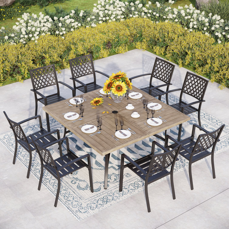 Alyah 8 - Person Metal Patio Dining Set with Square Table