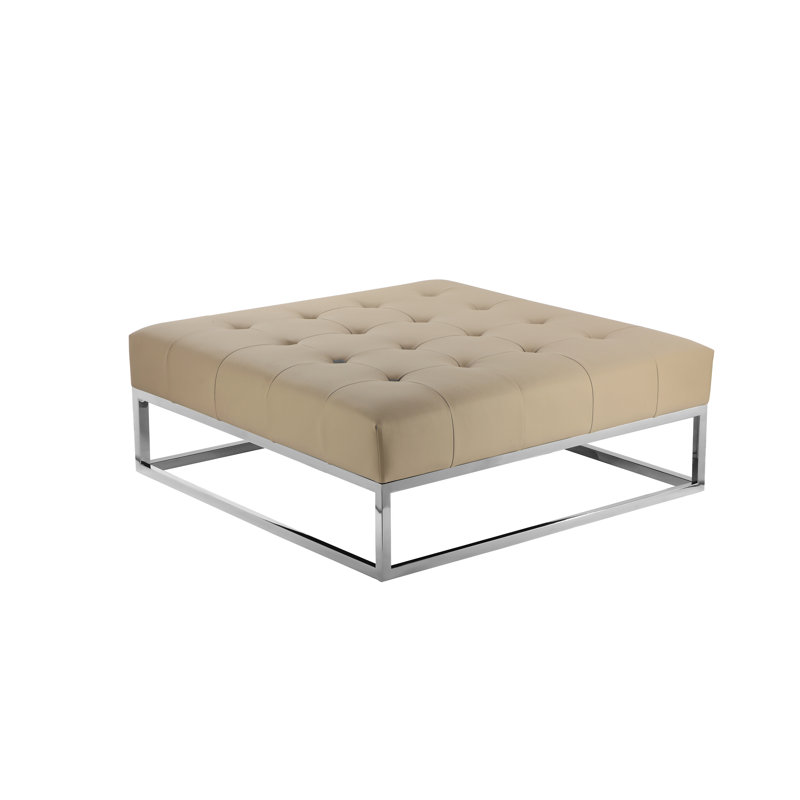 Lusso Upholstered Ottoman, Sand Faux Leather, Gray