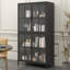 Armoire de rangement en métal avec portes en verre trempé, stable, pour la chambre à coucher, finition antique, tablettes spacieuses, salles à manger stables