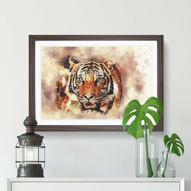 Tiger in Abstract - Picture Frame Painting Print, Walnut, 35cm H x 50cm W x 2cm D