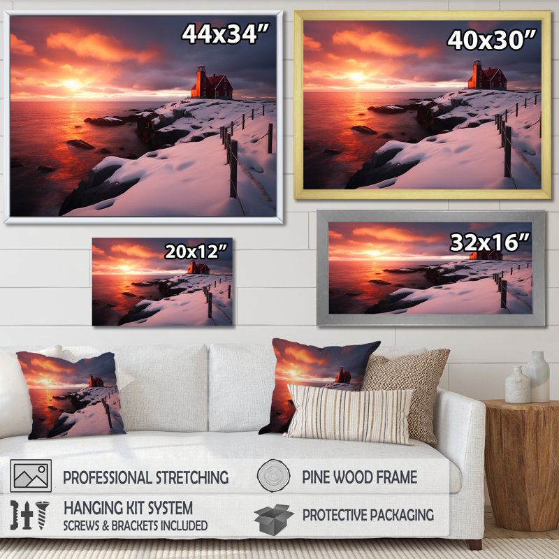 Garde côtière de phare en Alaska II - art mural de phare de plage, Cadre flottant brun, H 16 po x l 32 po x P 1 po