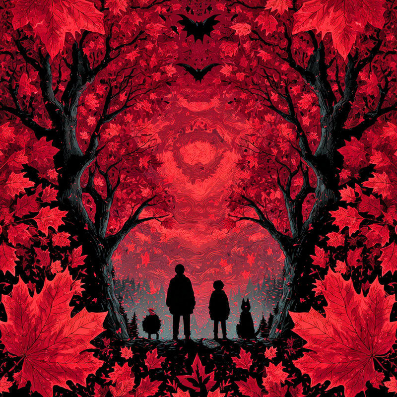«Silhouettes in Crimson Forest», art mural sur toile