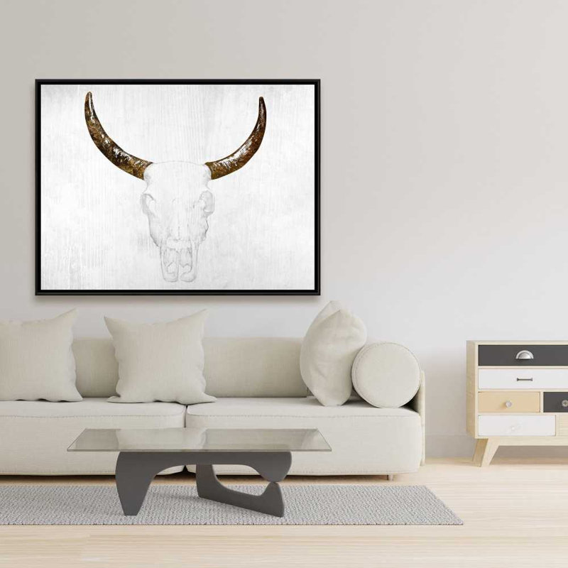 Décor de toile de crâne de taureau avec des cornes brunes, 49.25" H x 37.25" W