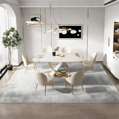 Sintered stone stainless steel dining table set