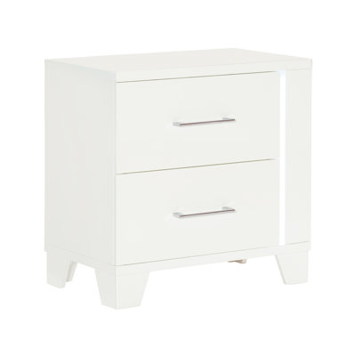 Luxury Wood Bedside Table With White And Led, 2 Drawer Interiors Bedroom Nightstand In Led