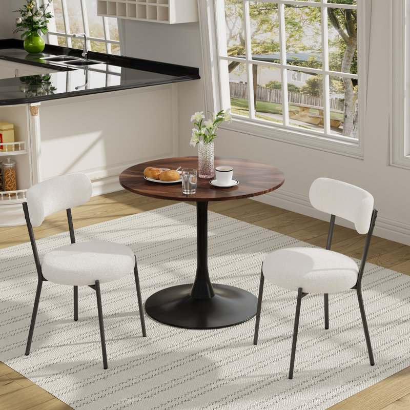 Ensemble de salle à manger rond 3 pièces pour petits espaces de cuisine, Blanc, Brun, Noir, noir, noir, noir