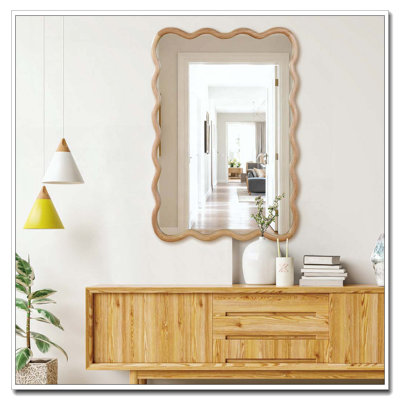 24"X36" Wavy Rectangle Solid Wood Frame Decorative Mirror