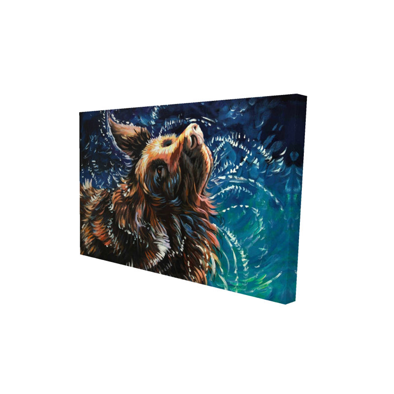Wet Golden Retriever secouant pour sécher - toile brune contemporaine