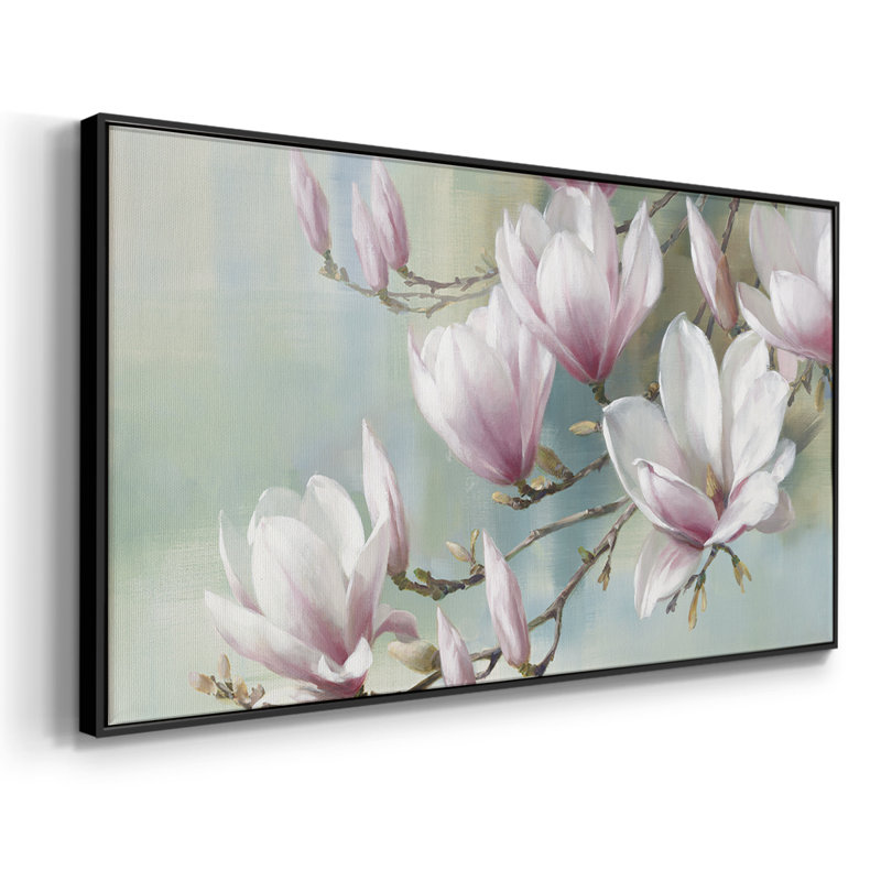 Magnolia Morning - Toile tendue avec châssis tendue, prête à accrocher, H 17 po x l 33 po, Noir