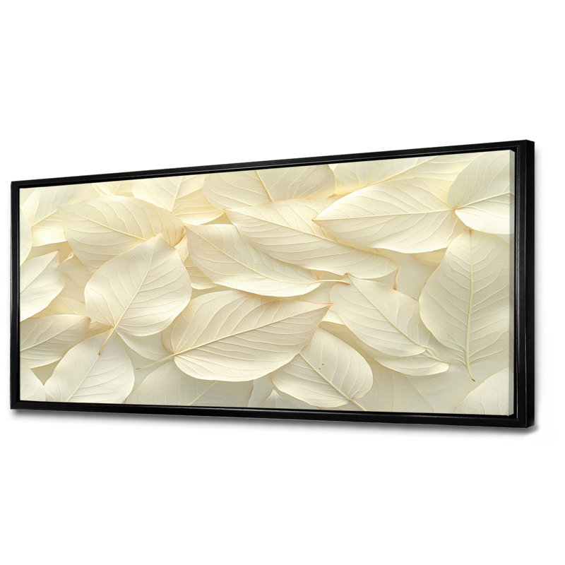Ivoire, feuilles, collage, feuillage I - feuilles, décoration murale, H 28 po x l 60 po, Impression encadrée flottante, Noir