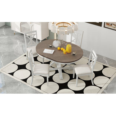 Retro Extendable Round Dining Set with Triangular Design