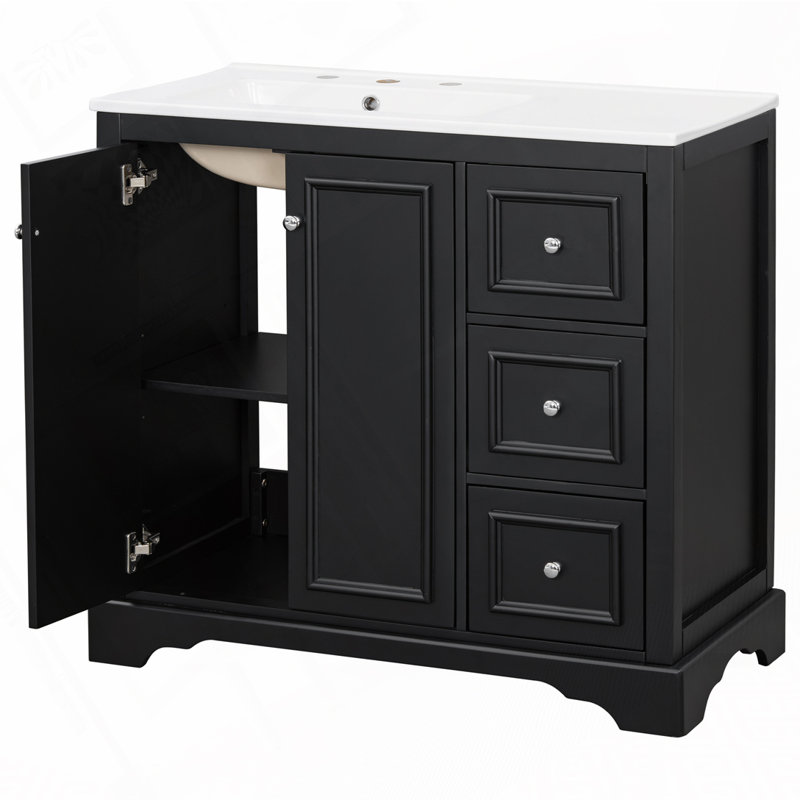 Bathroom Vanity with Ceramic Basin, Black