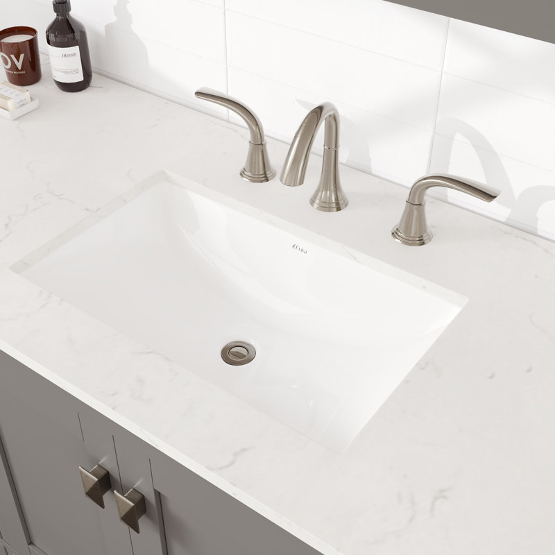 Meuble-lavabo gris l 60 po x P 22 po avec comptoir en quartz de Carrare blanc et lavabo en porcelaine encastré Minnich