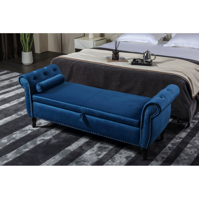 63 po en velours bleu multifonctionnel 63 - Rangez des coussins, des vêtements polyvalents pour les espaces de vie, un banc confortable, différentes pièces, des couvertures élégantes