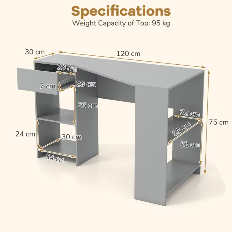 L-Shaped Computer Desk, Light Grey