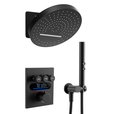 Lefton Shower System In Fahrenheit Display (battery-free), 13” Overhead Round Rainfall Shower Head With All-in-one Handheld Spray Showerhead, 4-in-1 Control System, Sswm2501