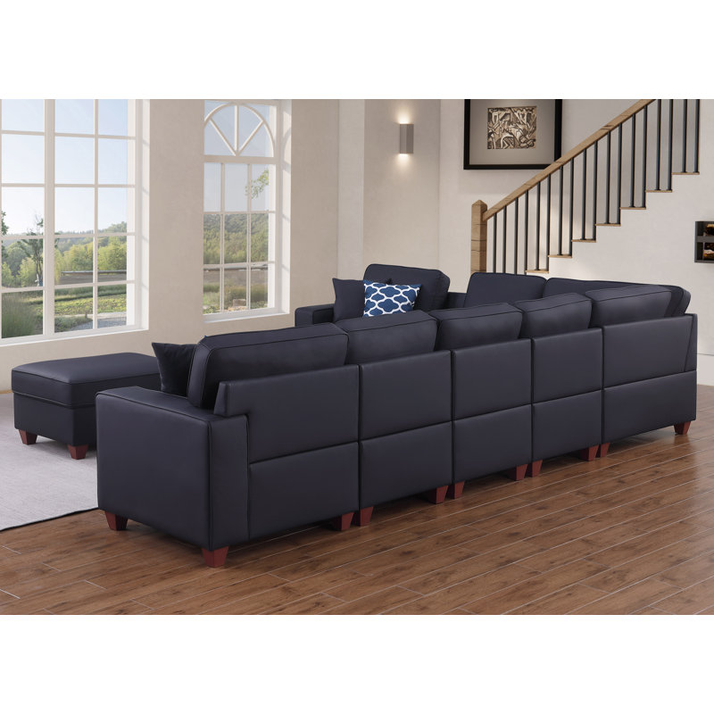 Canapé modulaire à accoudoirs carrés 151,25 po, Similicuir noir Becky
