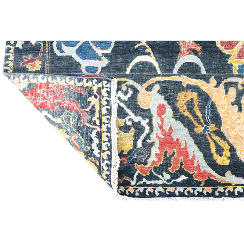 Hand Knotted Wool Area Rug in Charcoal, Rectangle 5' x 8'