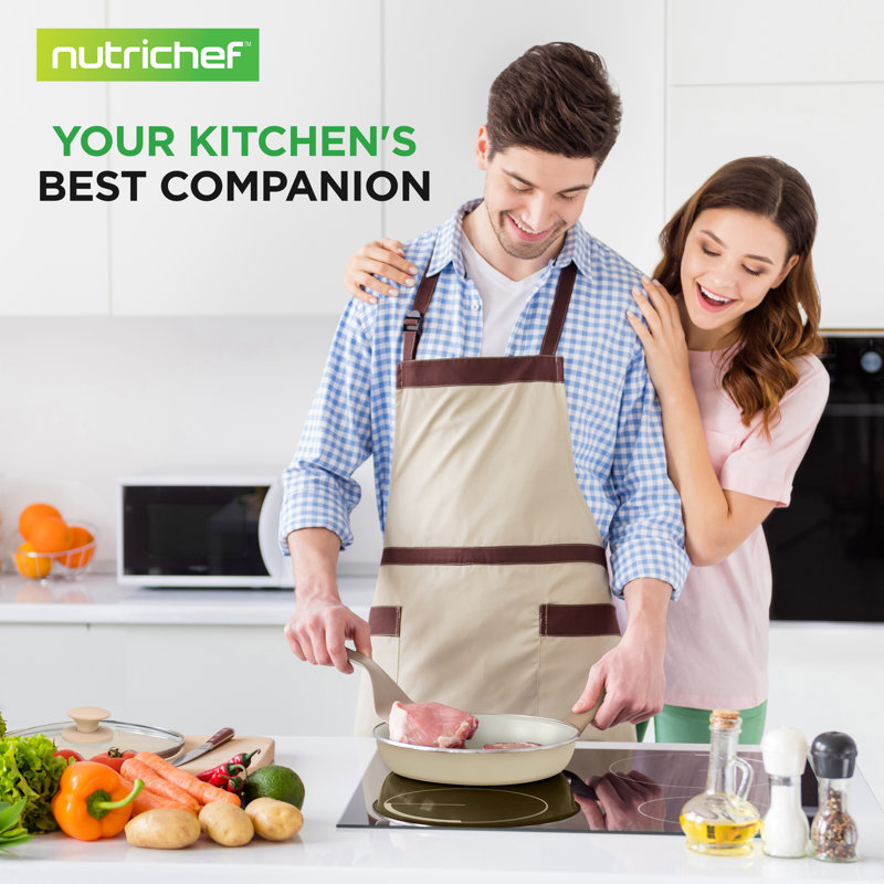 NutriChef 54-Piece Beige and Cream Non-Stick Cookware and Bakeware Set