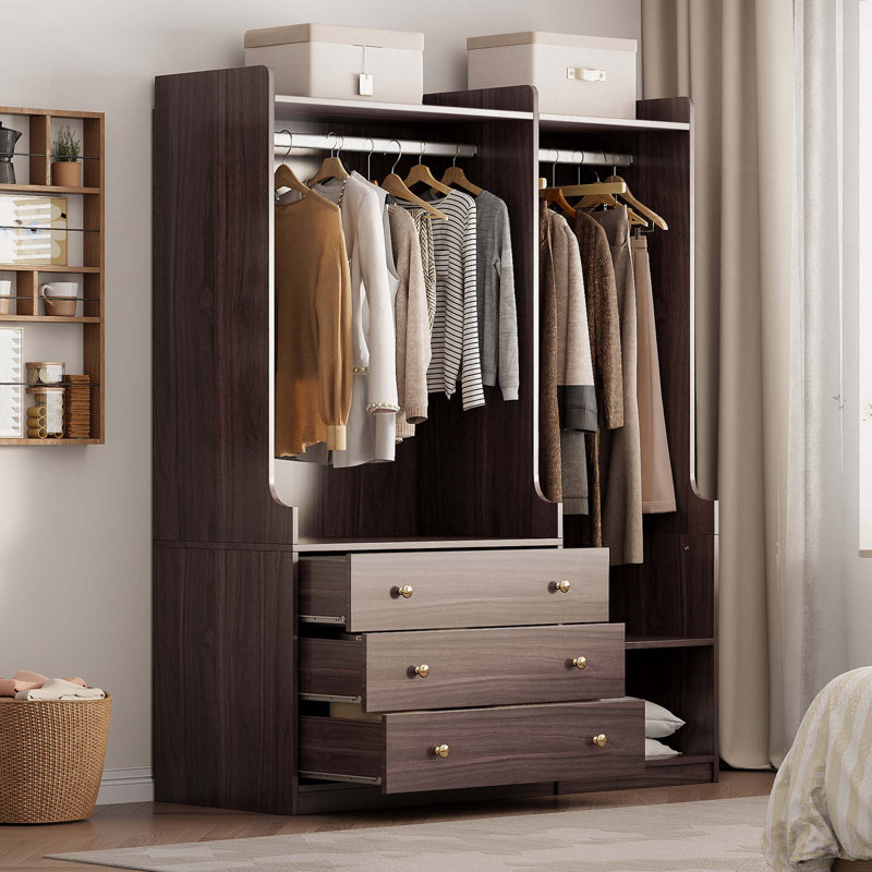 Rangement ouvert pour garde-robe en bois pour chambre à coucher, Brun