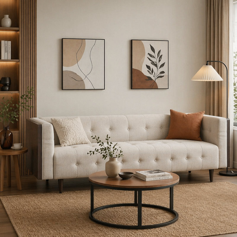 Canapé 3 places, Tissu beige