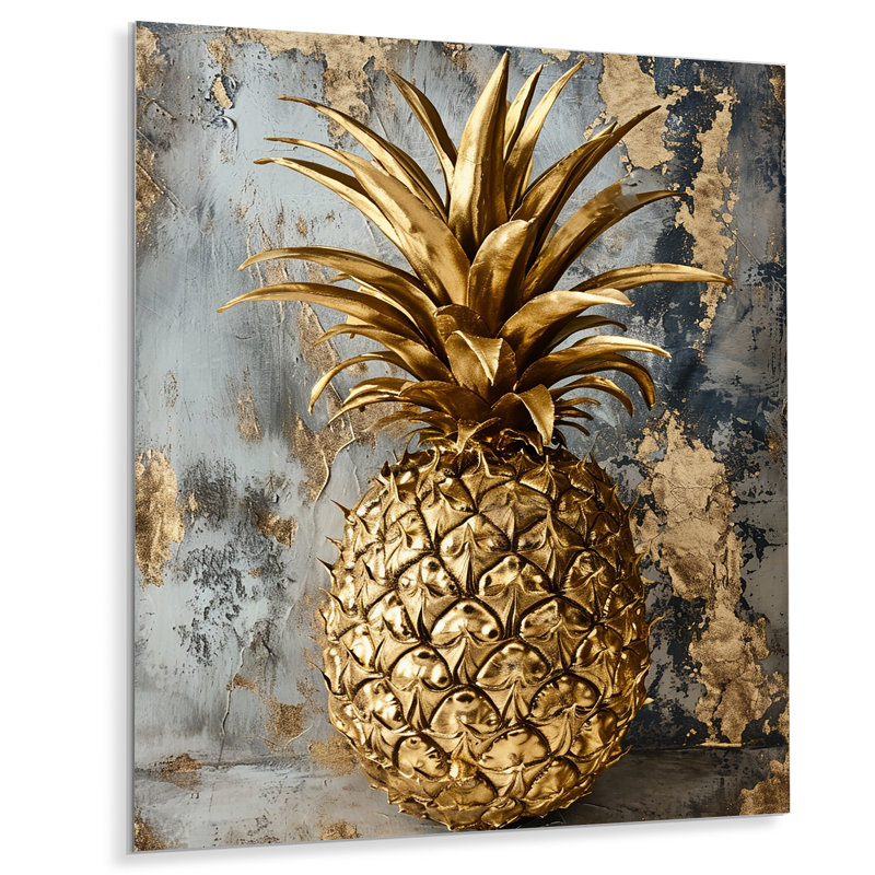 Golden Glam Pineapple - Ananas, art mural, H 20 po x l 12 po x P 1 po, Métal métal