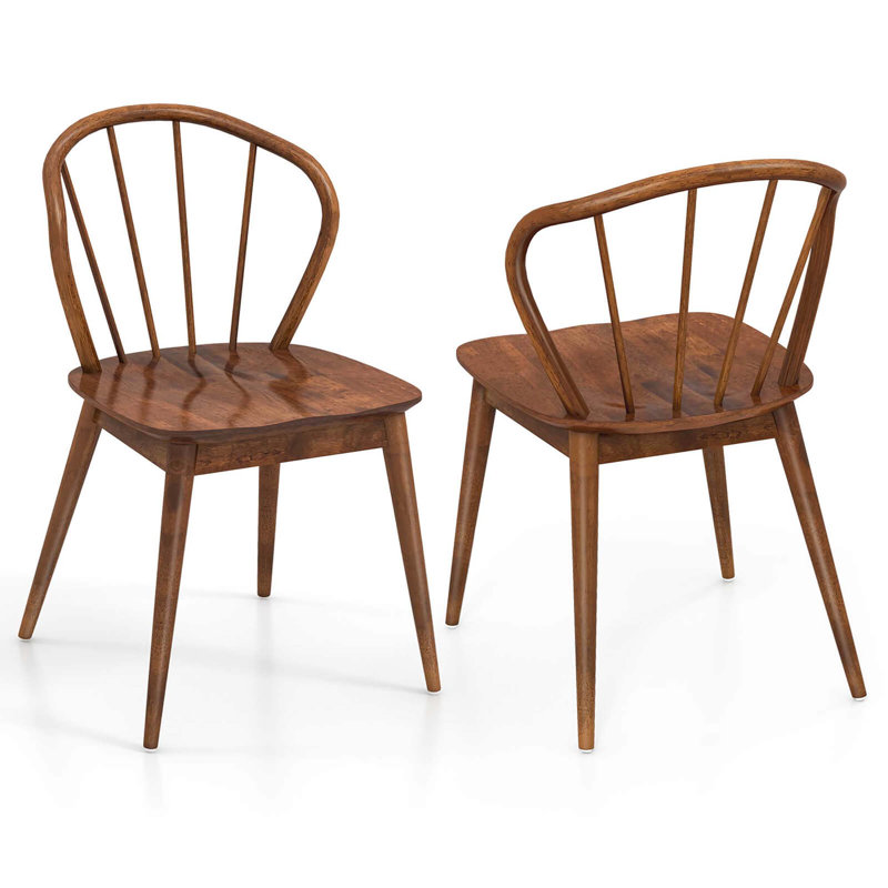 Wooden Dining Chair With High Spindle Back Rubber Wood Legs Wide Seat, 2