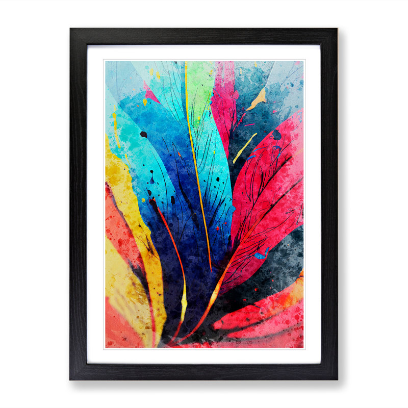 Feather Splash No.1 Abstract - Single Picture Frame Painting, 64cm H x 46cm W x 2cm D, Black