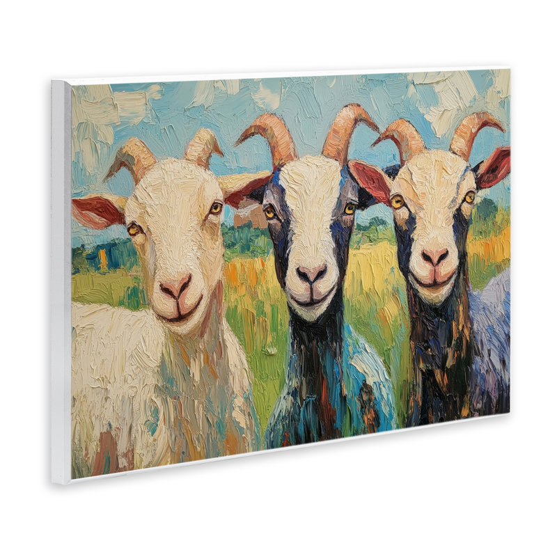 Plaque murale Billy Goats in Bright Pasture, design par Petal Prints Design, 10 x 15