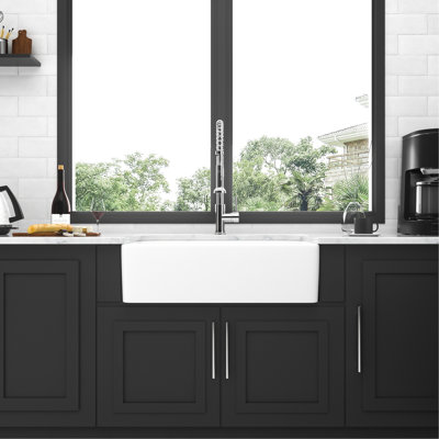 33 Inch White Sink - Ceramic Apron Front Basin For Kitchen, , Heat , Scratch And Stain Easy To Scrub Completely, 33X20x10 With Sound Decrease Feature Single Bowl Strong Protected, Clean, Reduction