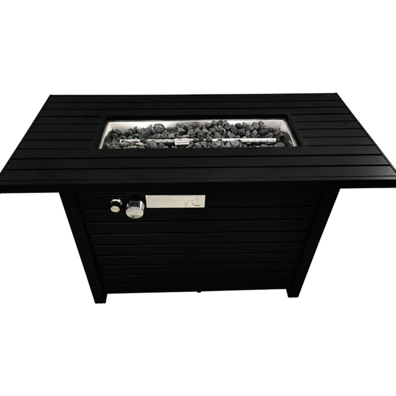 24" H Steel Propane Outdoor Fireplace Table - Black, To Weather Elements, Slatted Base, Lid, Lava Rocks, Glass Fire Beads, Adjustable Flame, Patio Deck Use Approved Pit , Airy Cover, Deck- Heating