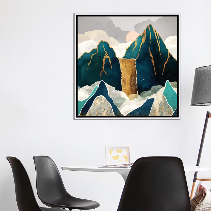 Golden Waterfall - impression d'art graphique, Aucun mat, H 37 po x l 37 po x P 1,5 po, Toile blanche encadrée