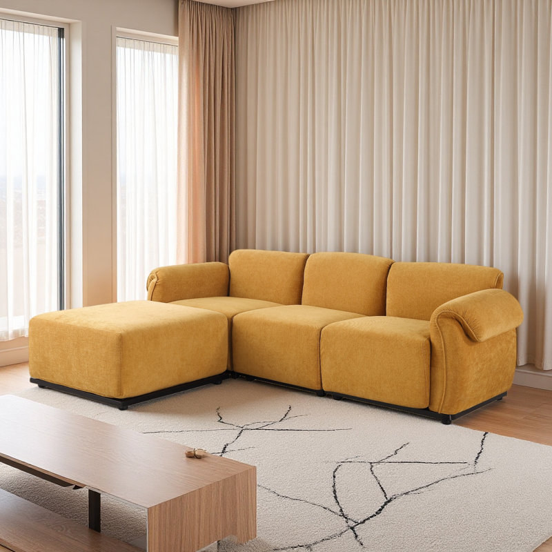 93" Length , Fashionable Modular Sofa, Iron Frame, Chenille Sofa, Suitable For Living Room, Yellow Chenille 