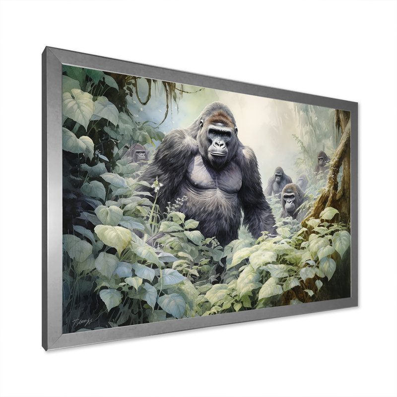 «Gorilla Jungle Journey», reproduction sur toile, Cadre simple argenté, H 30 po x l 40 po x P 1,5 po