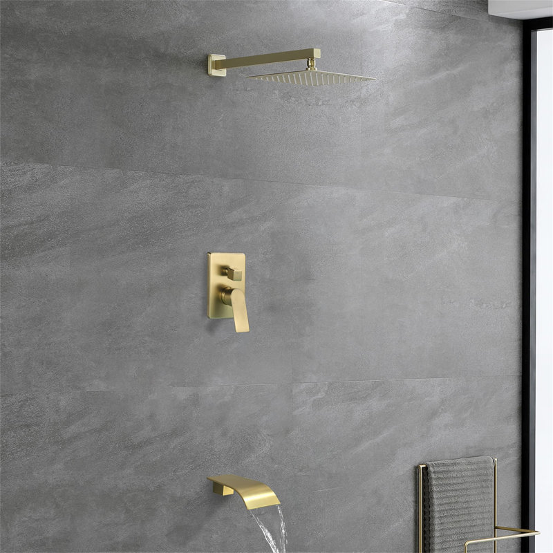 10 Inch Wall Mounted Tub Shower System Single Handle Shower Faucet Set Brass Shower Trim Kit With Rough-In Valve