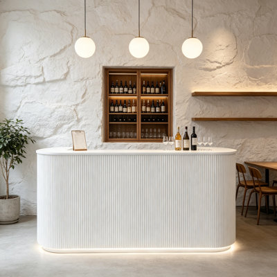 Modern Bar Counter with Open Storage Shelves, Beverage Station and Spacious Bar Top for Restaurant, Cafe and Home