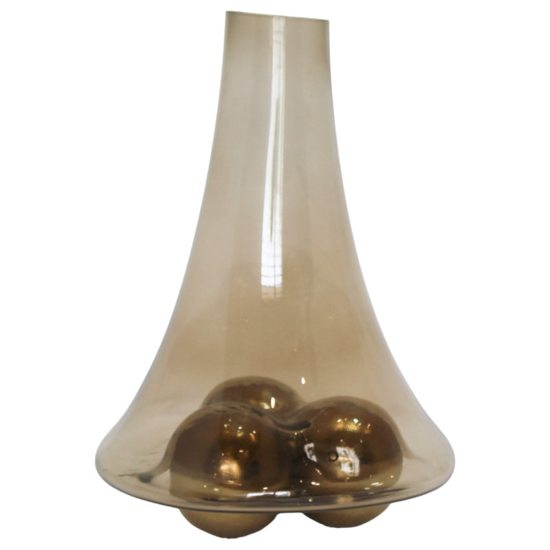 Vase en verre 17 po avec base en métal Fredkin