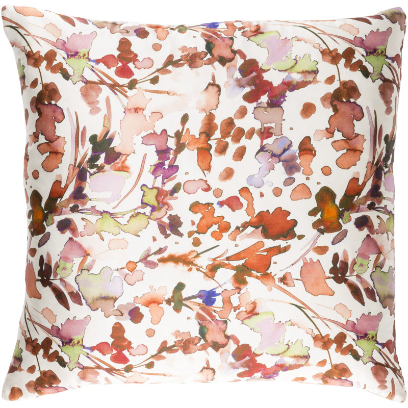 Naida Floral Silk Reversible Throw Pillow, 22" x 22", Burnt Orange/Peach, Polyester/Polyfill