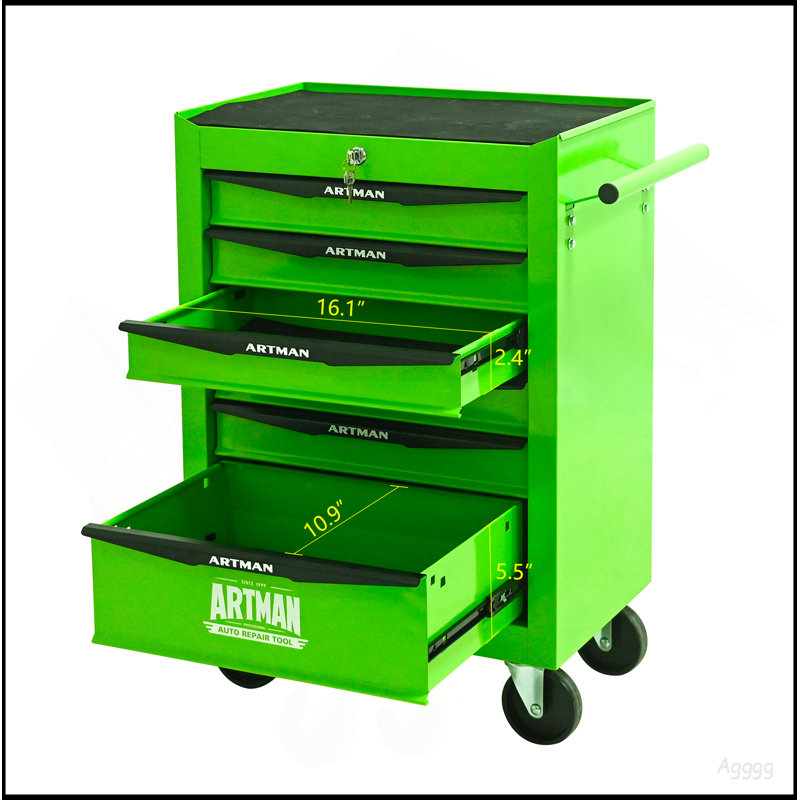 Armoire à outils roulante en métal avec 6 tiroirs, armoire à outils à 6 tiroirs de 20 po avec glissières à roulement à billes, organisateur de boîte à outils en acier - VERT