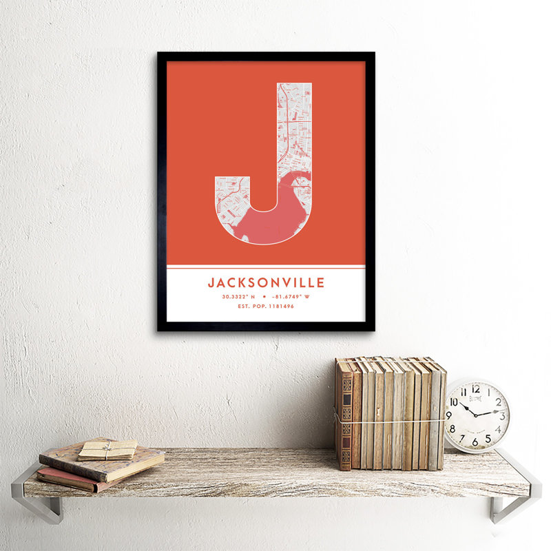 Jacksonville City Map Jacksonville Orange - Single Picture Frame Typography
