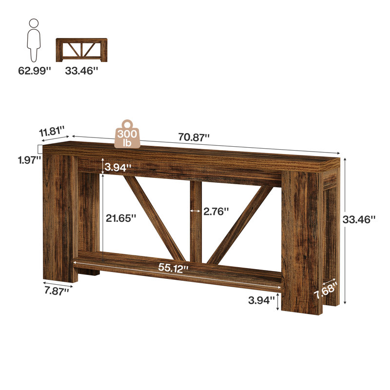 70.9" Farmhouse Console Table, 2-Tier Entryway Table with Storage, Narrow Sofa Table for Hallway, Foyer and Living Room
