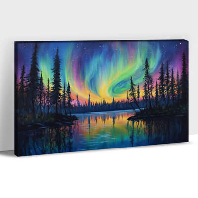 Large Adrianny Northern Lights Nature Landscape, reproduction d'art sur toile, peinture abstraite, lac pittoresque, toile tendue encadrée, image prête à accrocher, œuvre d'art pour la décoration intérieure, 32 po x 48 po