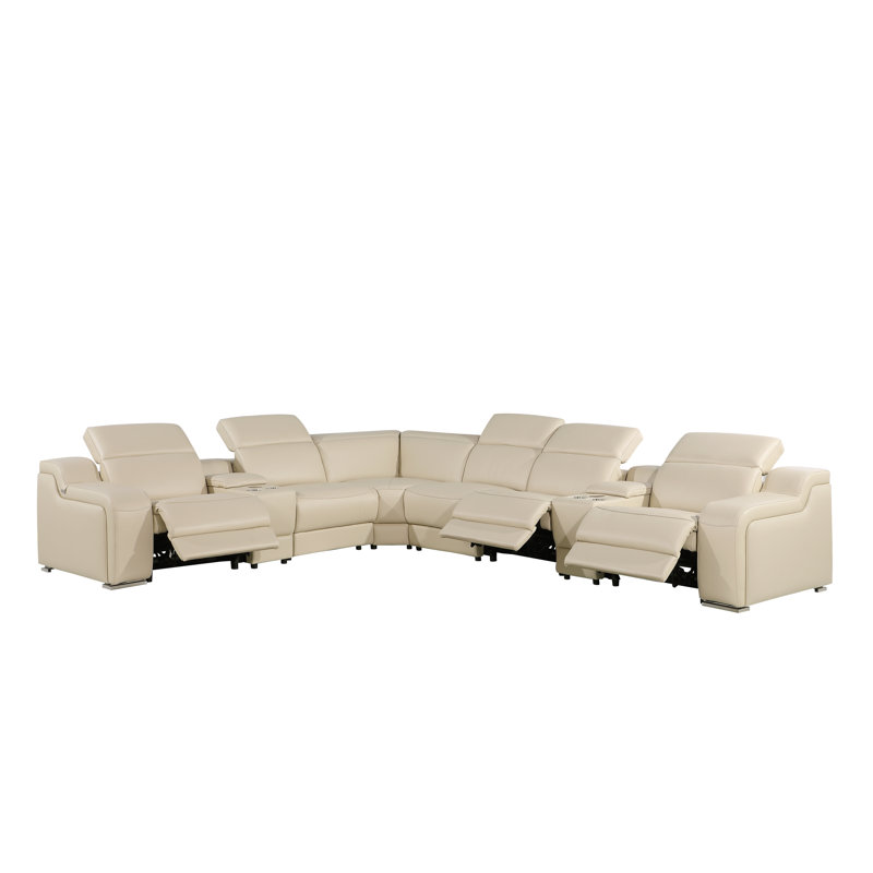 Stanson 8 - Piece Top Grain Italian Leather Power Reclining Sectional, Beige Genuine Leather