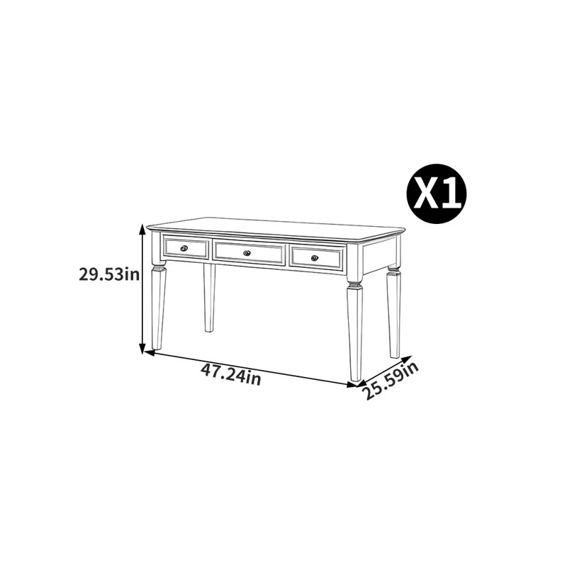Bureau en bois massif de style américain, H 29,53 po x l 47,24 po x P 25,59 po, Brun