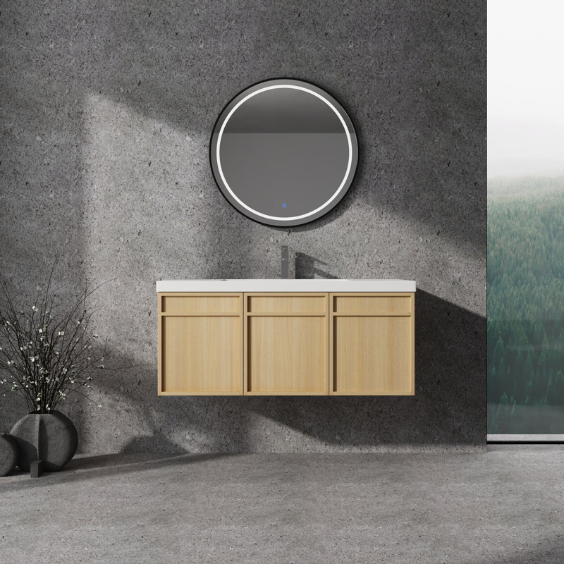 Meuble-lavabo mural 48 po avec lavabo en résine Scranton, 3 portes à fermeture en douceur