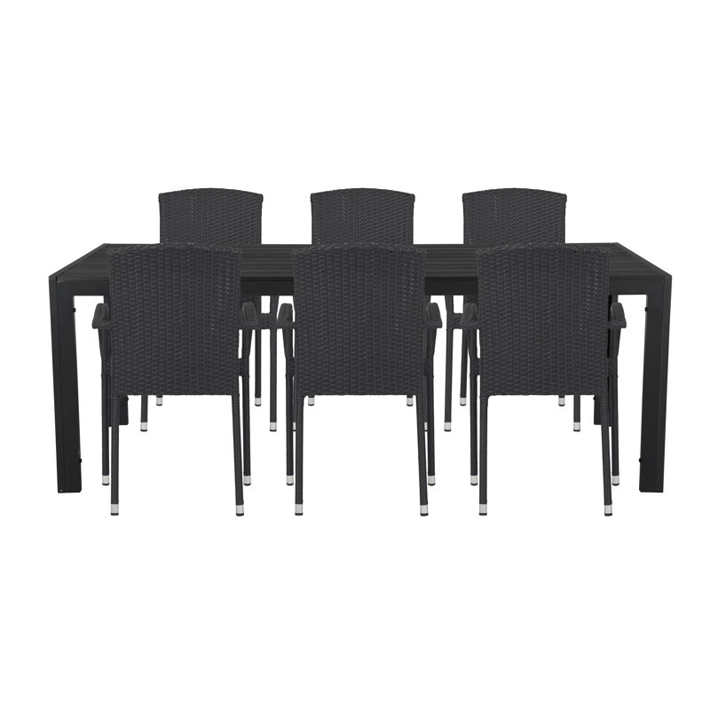 Borys 6 - Person Wicker Patio Dining Set with Rectangular Table, Black