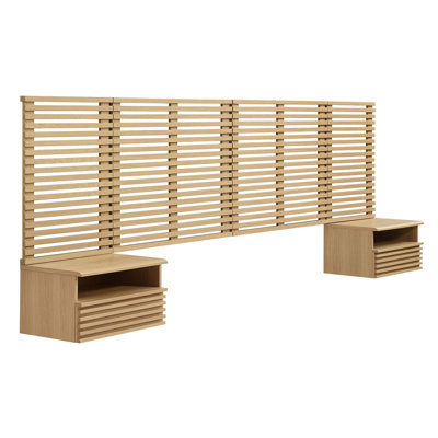 Modway Render Wall Mount King Headboard and Modern Nightstands