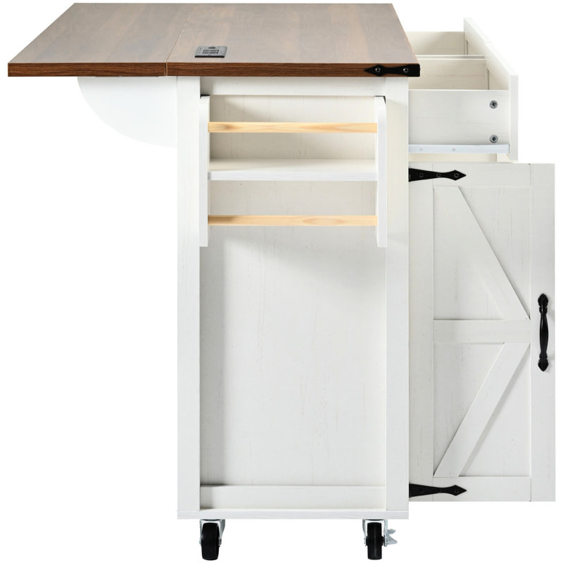 Îlot de cuisine avec 5 roulettes universelles et porte-serviettes, 53,5 po x 29,05 po x 36,5 po, 53,5 po x 29,05 po x 36,5 po, plateau à grain de bois pour la salle à manger